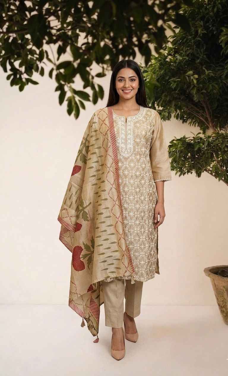 Premium Chanderi Silk Dupatta Set with embroidery