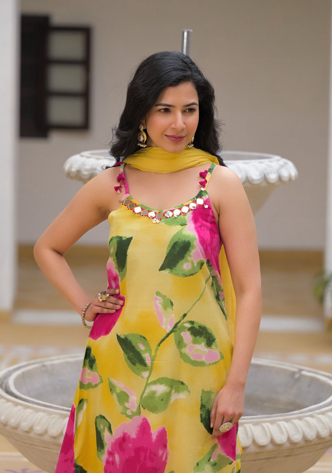 Premium Cotton Floral Print Sleeveless Dupatta Set CS0166