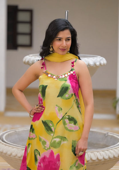 Premium Cotton Floral Print Sleeveless Dupatta Set CS0166