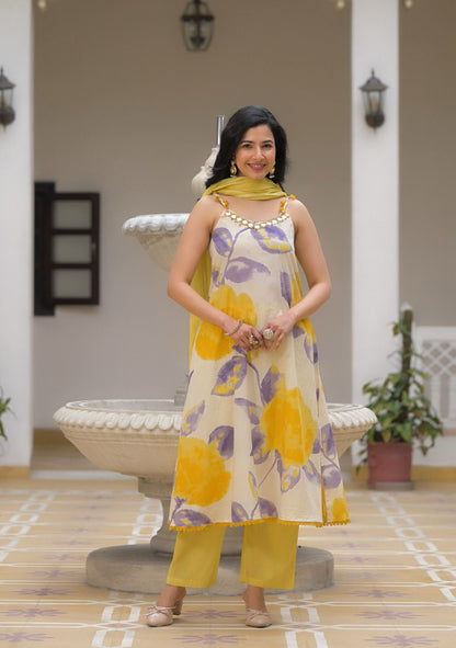 Premium Cotton Floral Print Sleeveless Dupatta Set CS0166