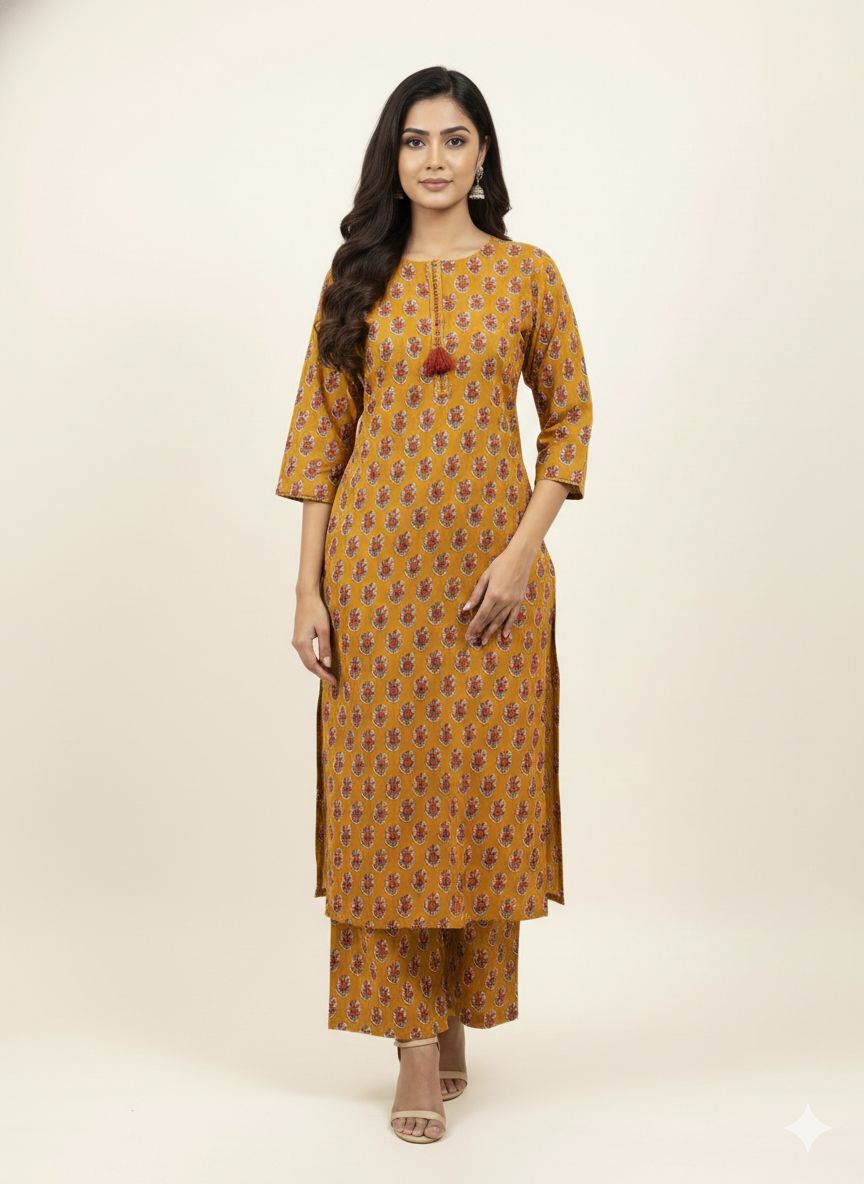 Premium Cotton With Chanderi Dupatta Set In Cotton CS0163