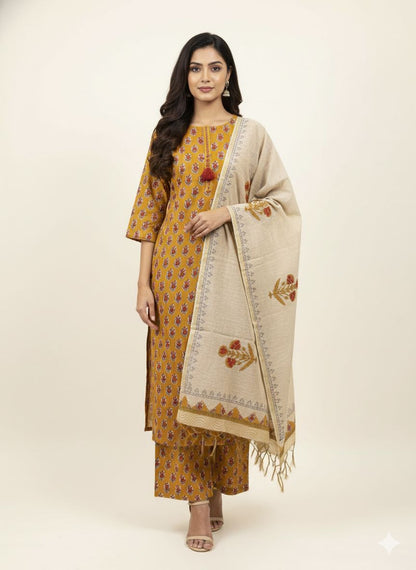 Premium Cotton With Chanderi Dupatta Set In Cotton CS0163