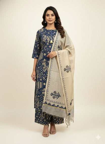 Premium Cotton With Chandari Dupatta Set In Cotton CS0164