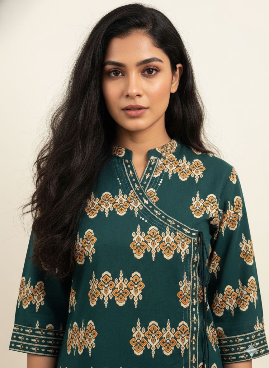 Premium cotton ikkat print angrakha Dupatta set