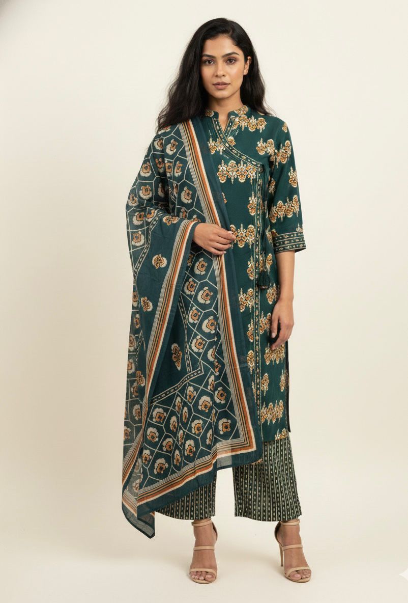 Premium Cotton Ikket Print Angrakha Dupatta Set CS0162