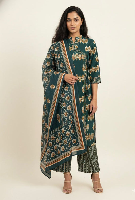 Premium Cotton Ikket Print Angrakha Dupatta Set CS0162