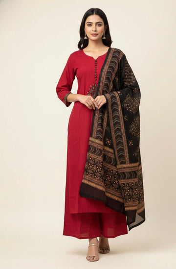 Premium Cotton A-Line Solid Beas With Printed Dupatta set