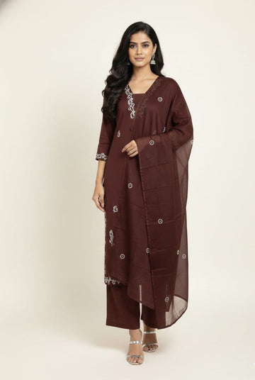 Premium Cotton Solid Base With Embroidery Dupatta Set CS0182