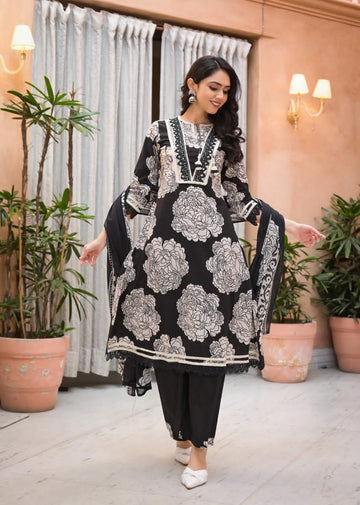 Premium Cotton Floral Print A-Line Dupatta Set With Embroidery  CS0206