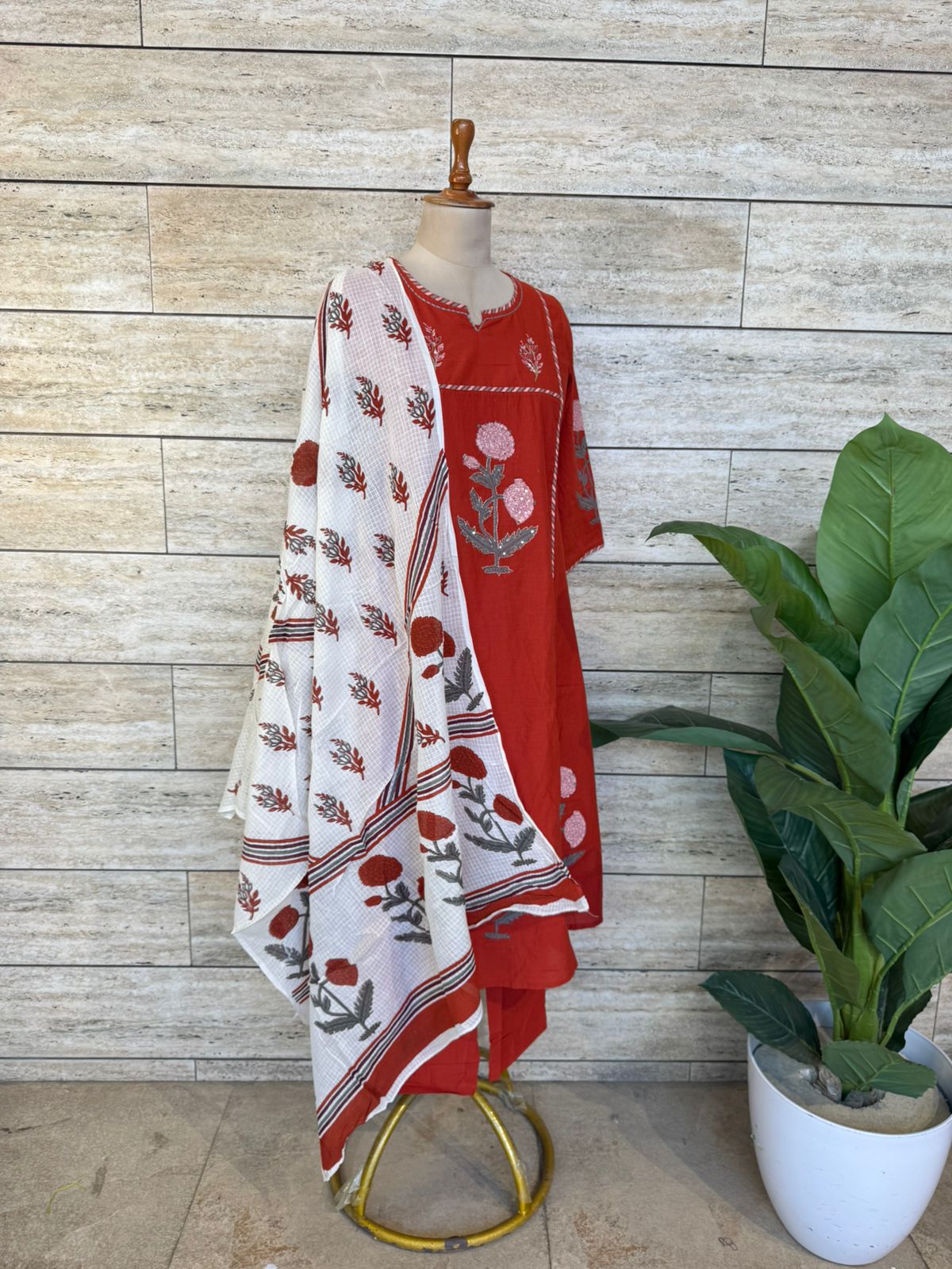Premium Cotton A-Line Block Print With Kota Doriya Dupatta Set CS0171