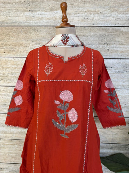 Premium Cotton A-Line Block Print With Kota Doriya Dupatta Set CS0171