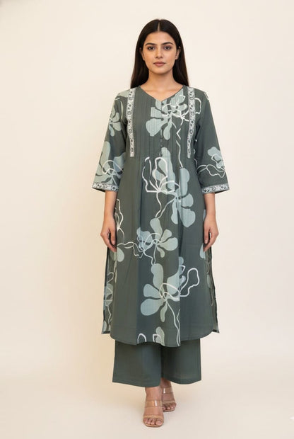 Pure Cotton Floral Print A Line Dupatta Set   CS0223