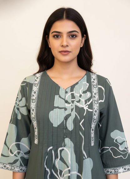 Pure Cotton Floral Print A Line Dupatta Set   CS0223