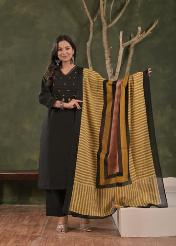 Premium cotton solid Beas with printed Dupatta set