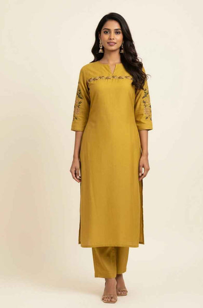 Muslin Solid Base Embroidered Pant Set MS001