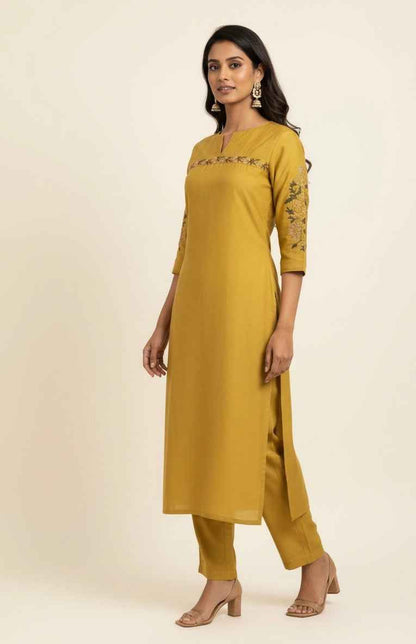 Muslin Solid Base Embroidered Pant Set MS001