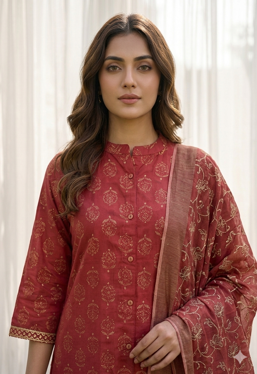 Pure Cotton Dupatta Set With Kora Doriya Dupatta