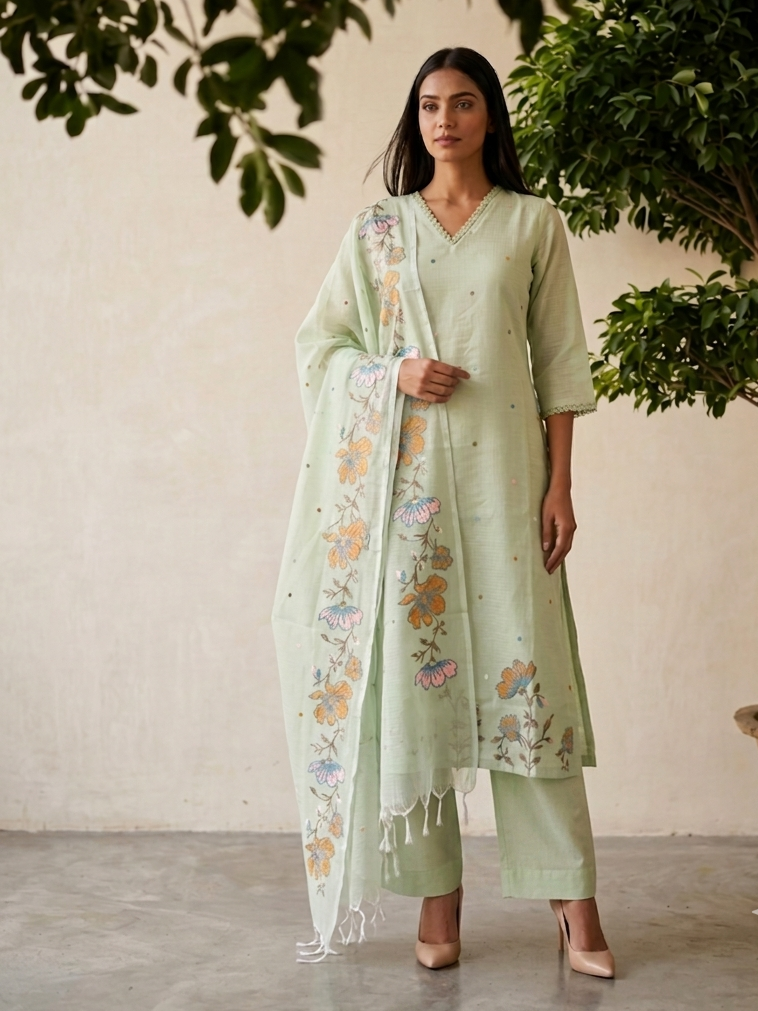 Embroidered Kota Doriya Dupatta Set KD042