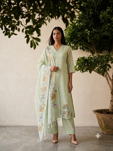 Embroidered Kota Doriya Dupatta Set