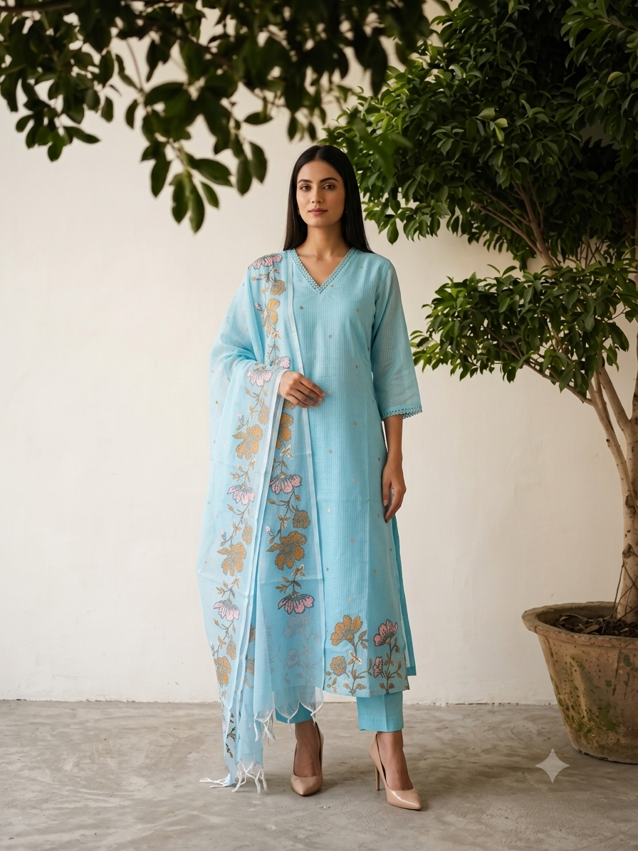 Embroidered Kota Doriya Dupatta Set KD042