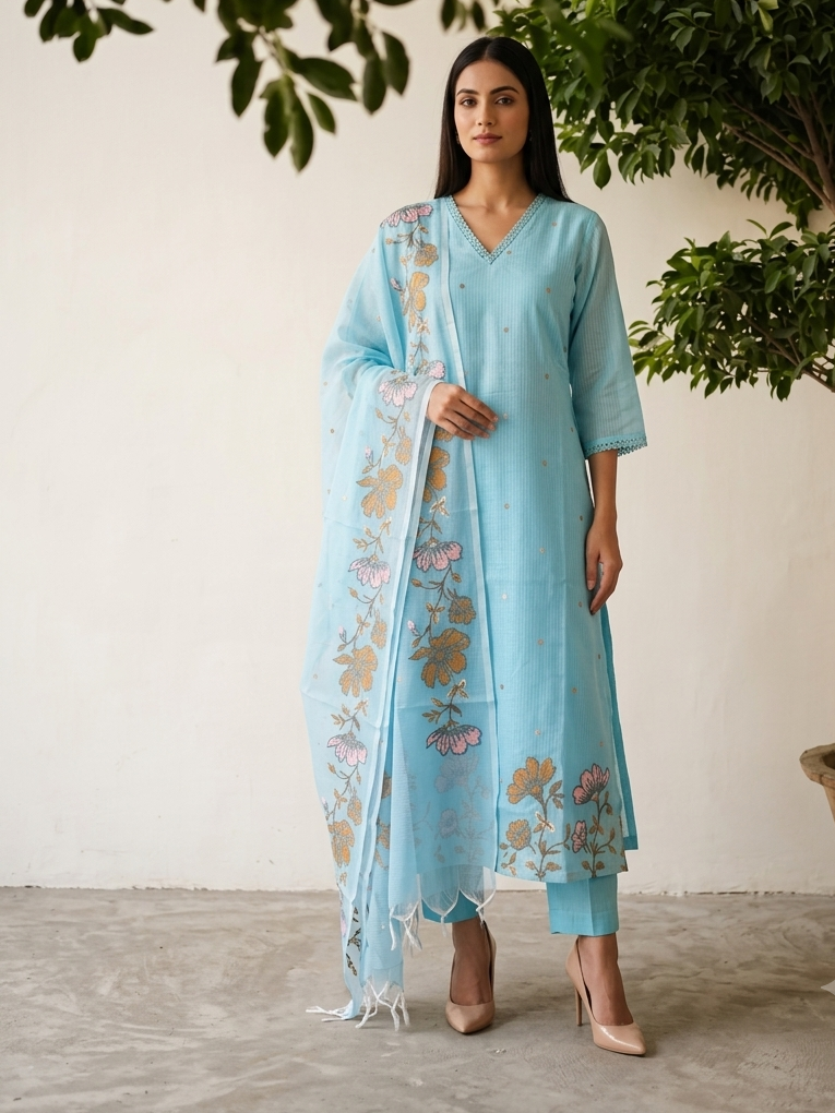 Embroidered Kota Doriya Dupatta Set KD042