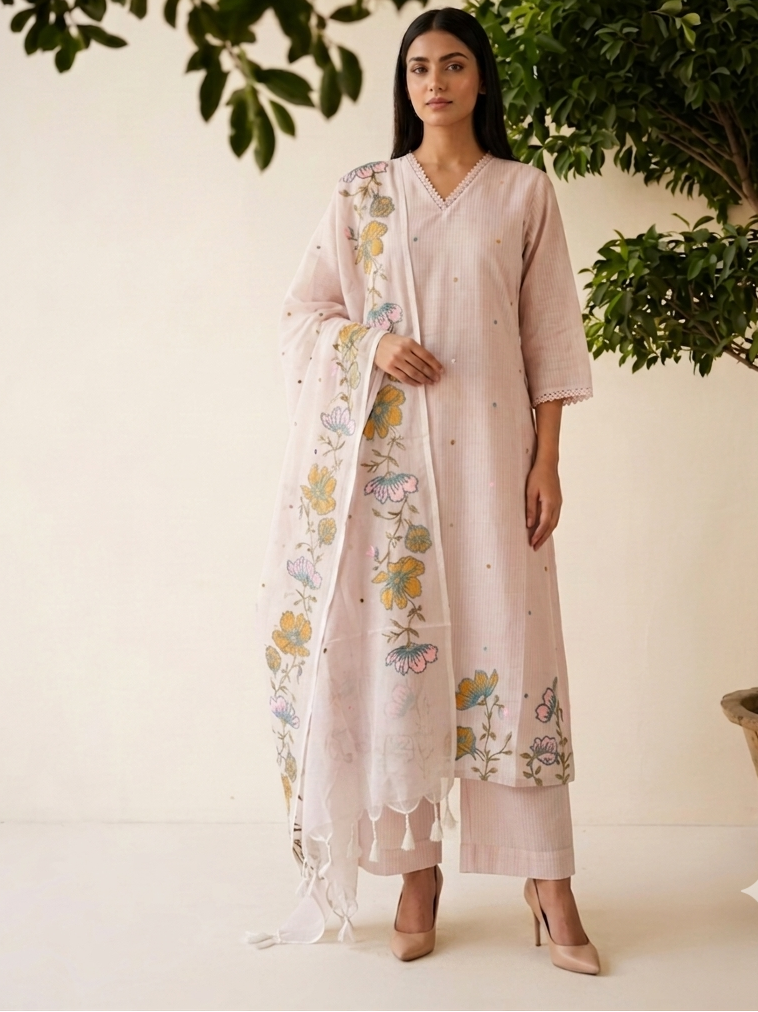 Embroidered Kota Doriya Dupatta Set KD042