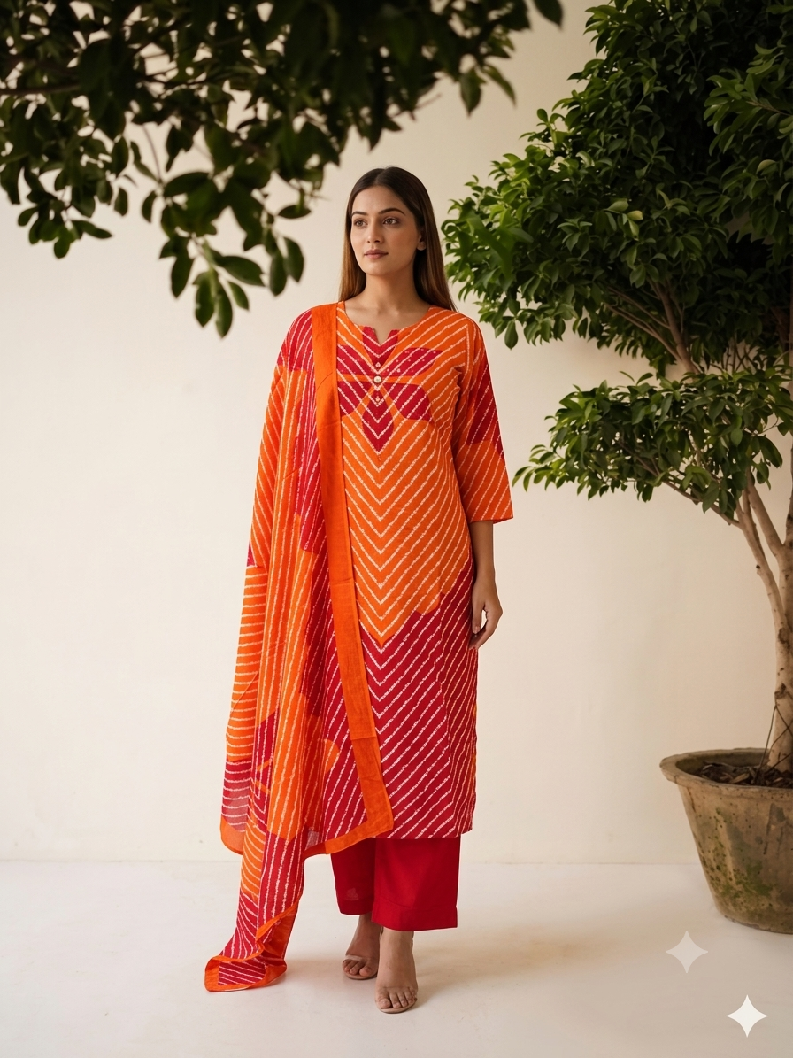 Leheriya Print Dupatta set In Pure cotton