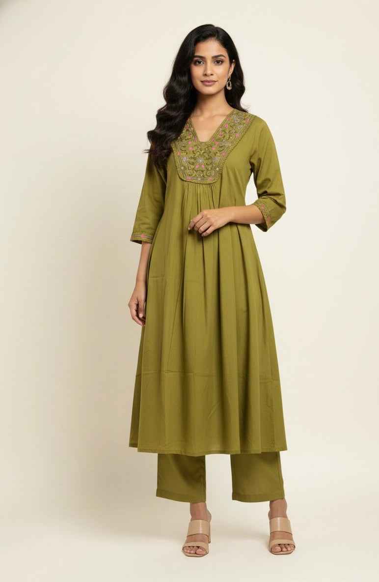 Pure  Mul Cotton  A Line Three Piece Dupatta Set MC019