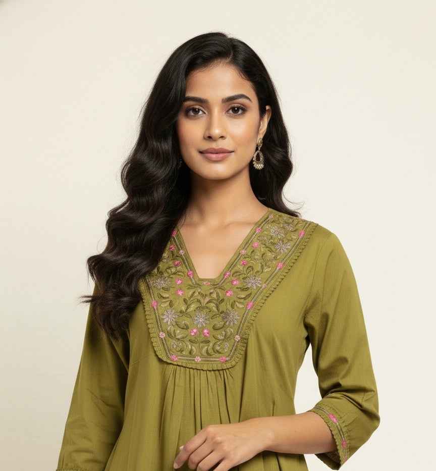 Pure  Mul Cotton  A Line Three Piece Dupatta Set MC019