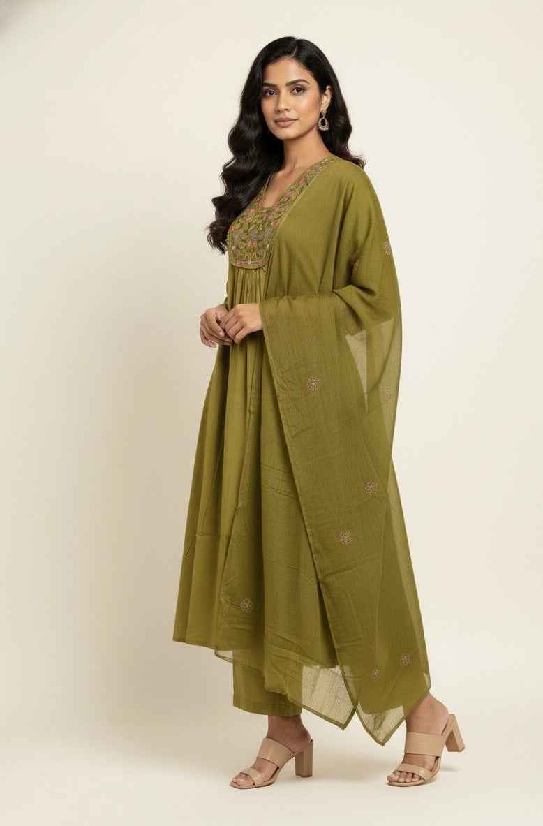 Pure  Mul Cotton  A Line Three Piece Dupatta Set MC019