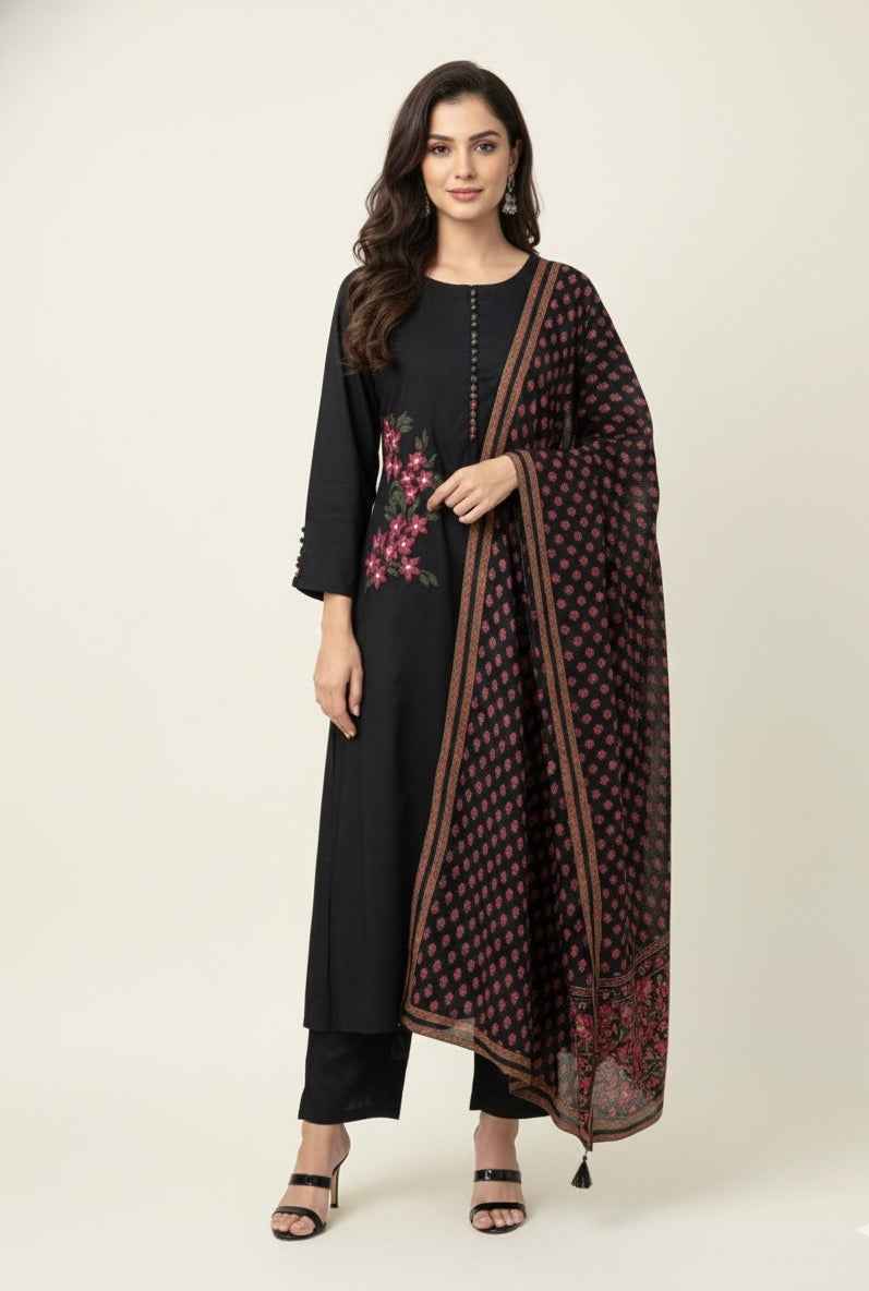 Pure Cotton Three Piece Dupatta Set  CS0190