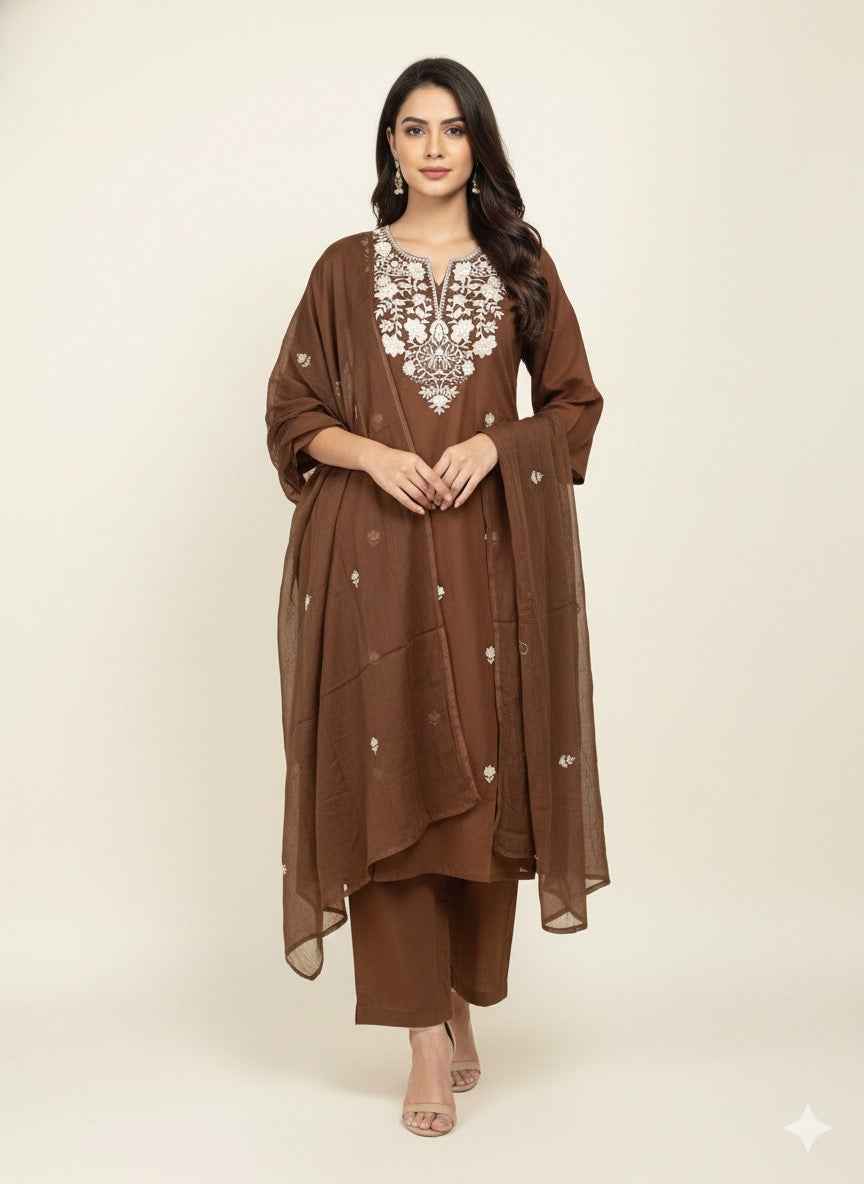 Pure Cotton Three Piece Dupatta Set with embroidery CS0194