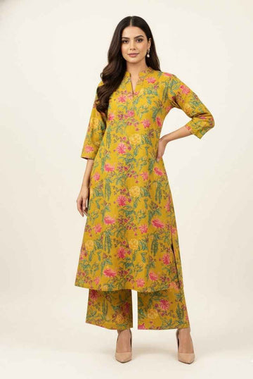 Pure Cotton Floral Print A Line Two Piece Pant Set PS070