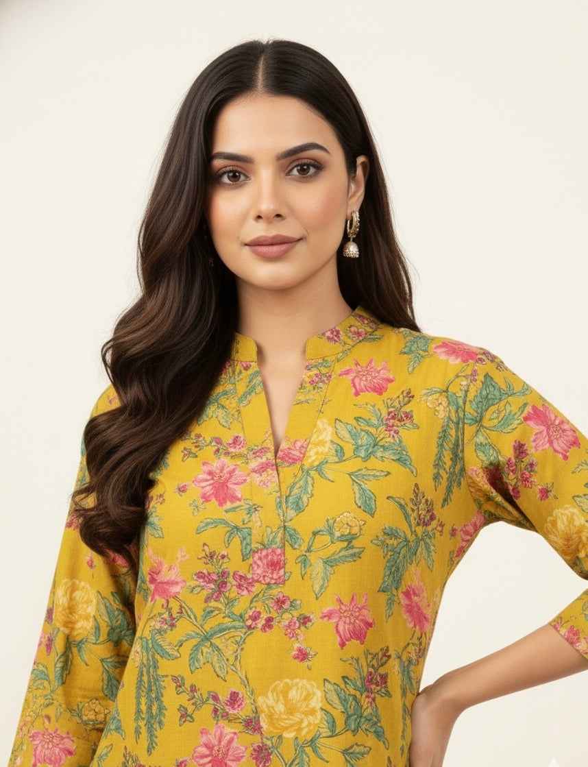 Pure Cotton Floral Print A Line Two Piece Pant Set PS070