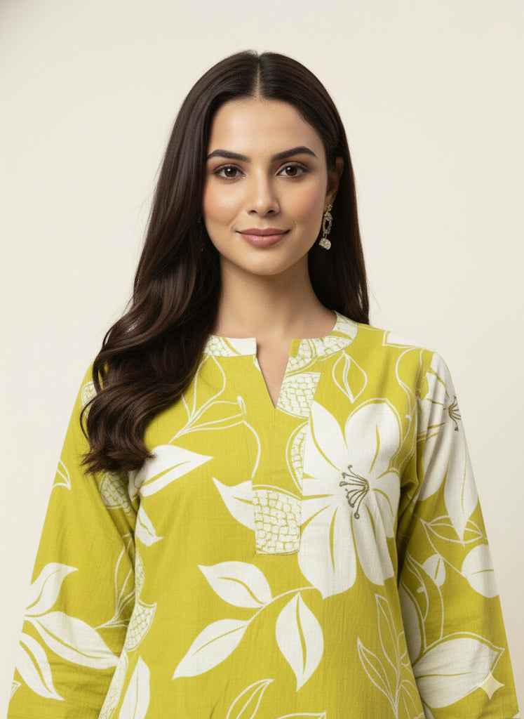 Pure Cotton Floral Print A Line Two Piece Pant Set PS067