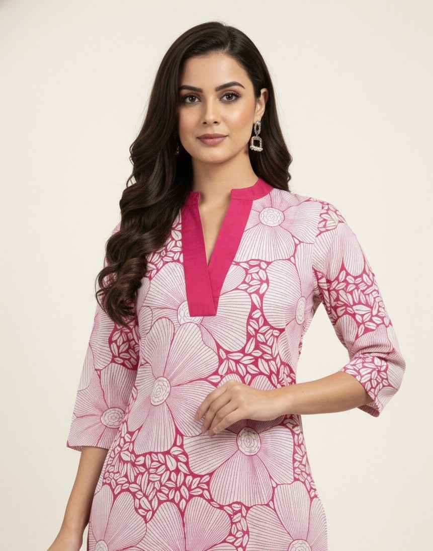 Pure Cotton Floral Print A Line Two Piece Pant Set PS068