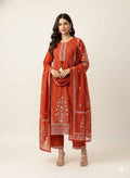 Pure Cotton Three Piece Dupatta Set With Embroidery Work CS0196