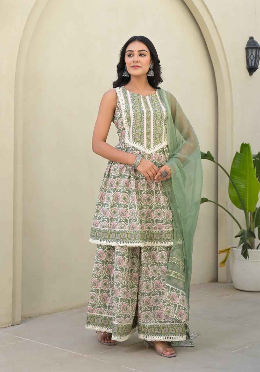 Short length frock style sleeveless Cotton suit - SLCS001