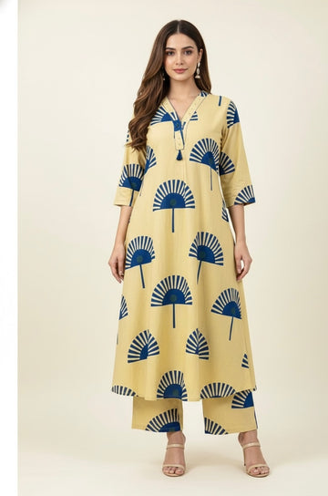 Princess Cut Two Piece Printed Cotton Pant Set PS023