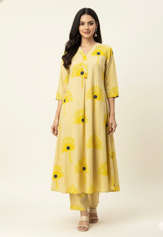 Princess Cut Two Piece Printed Cotton Pant Set PS022