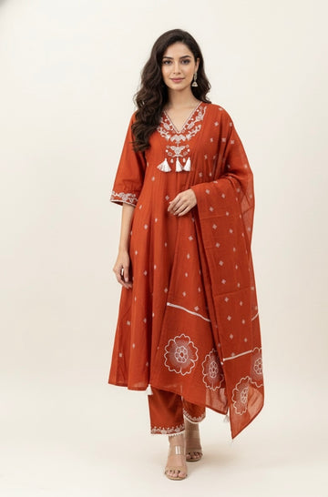 Premium Mul Chanderi Dupatta Set with Embroidery MLC023