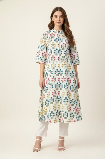 Hand block print Cotton A Line kurta    FL0158
