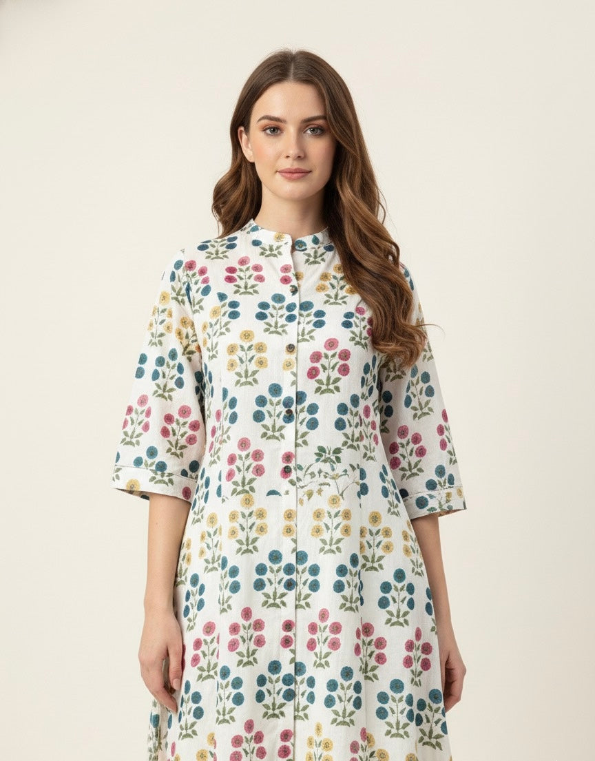 Hand block print Cotton A Line kurta    FL0158