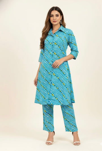 Leheriya Print Pure Cotton Long Co Ord Collection   FL0125