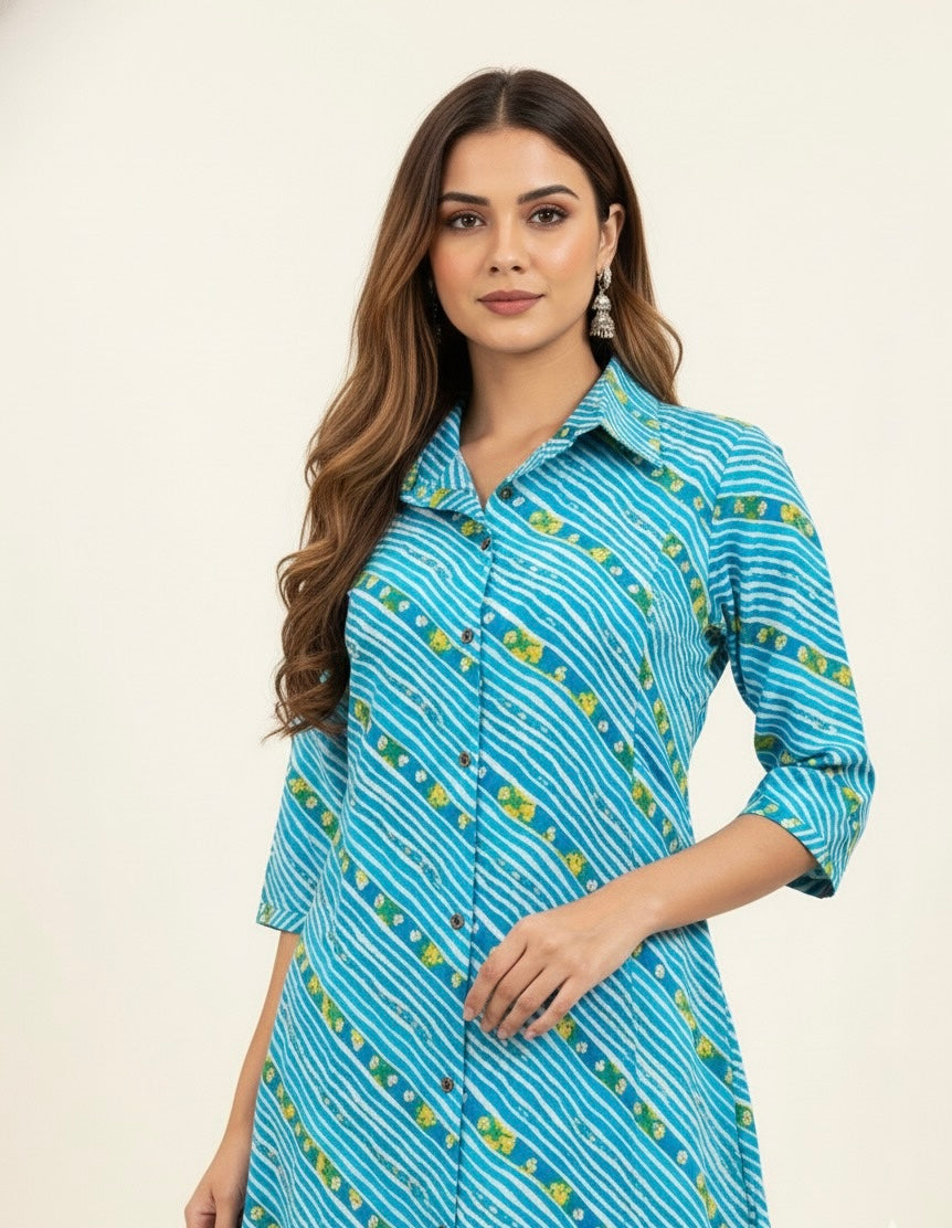 Leheriya Print Pure Cotton Long Co Ord Collection   FL0125