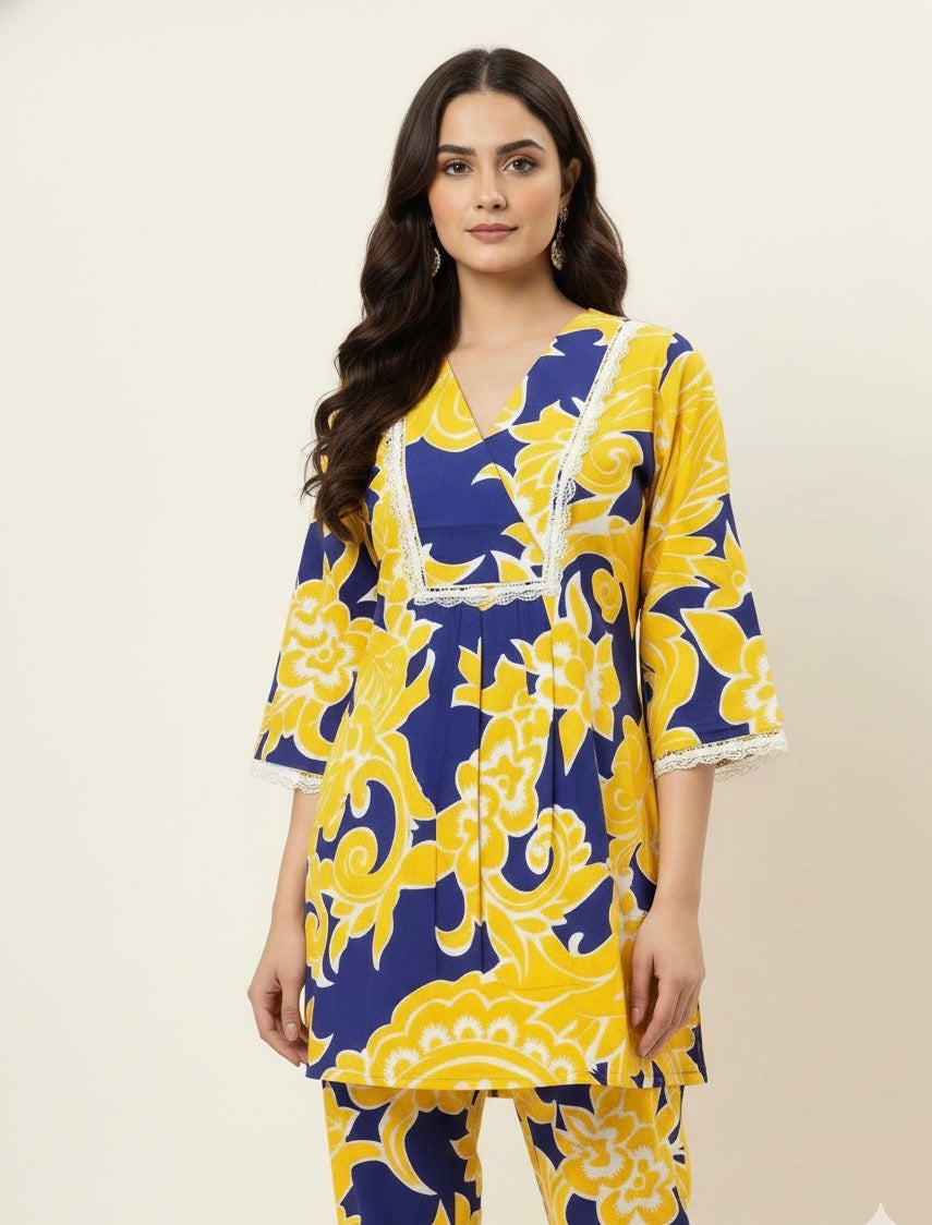 Floral Print Pure Cotton Two Piece Co Ord Set  FL0128