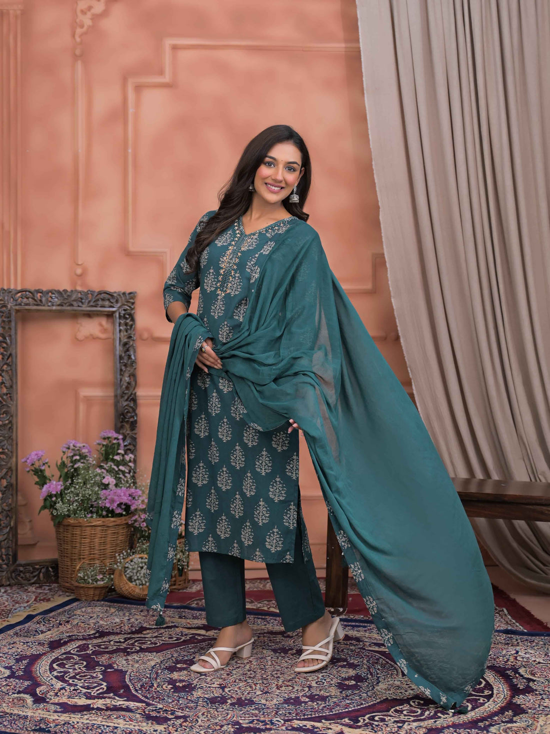 Pure Cotton Hand Block Dupatta Set CS084