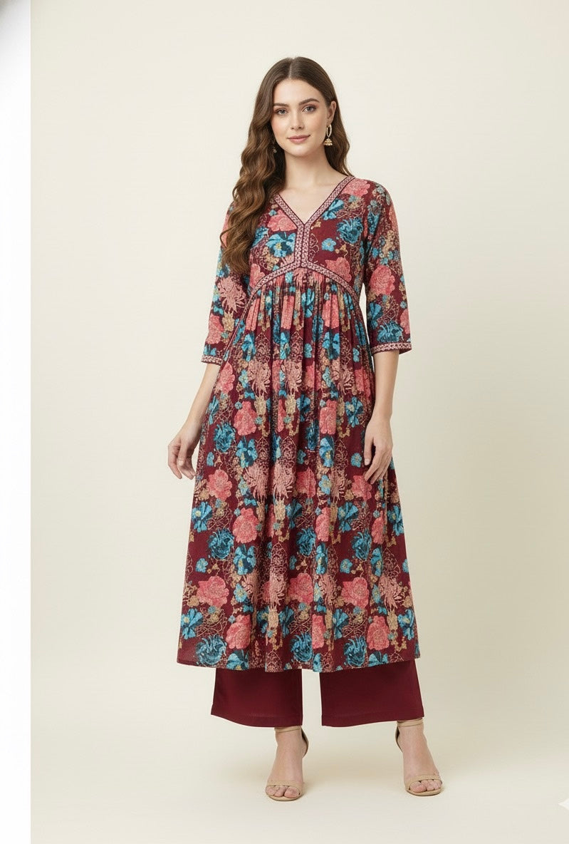 Pure Cotton A Line Three Piece Anarkali Dupatta Set   FL0176