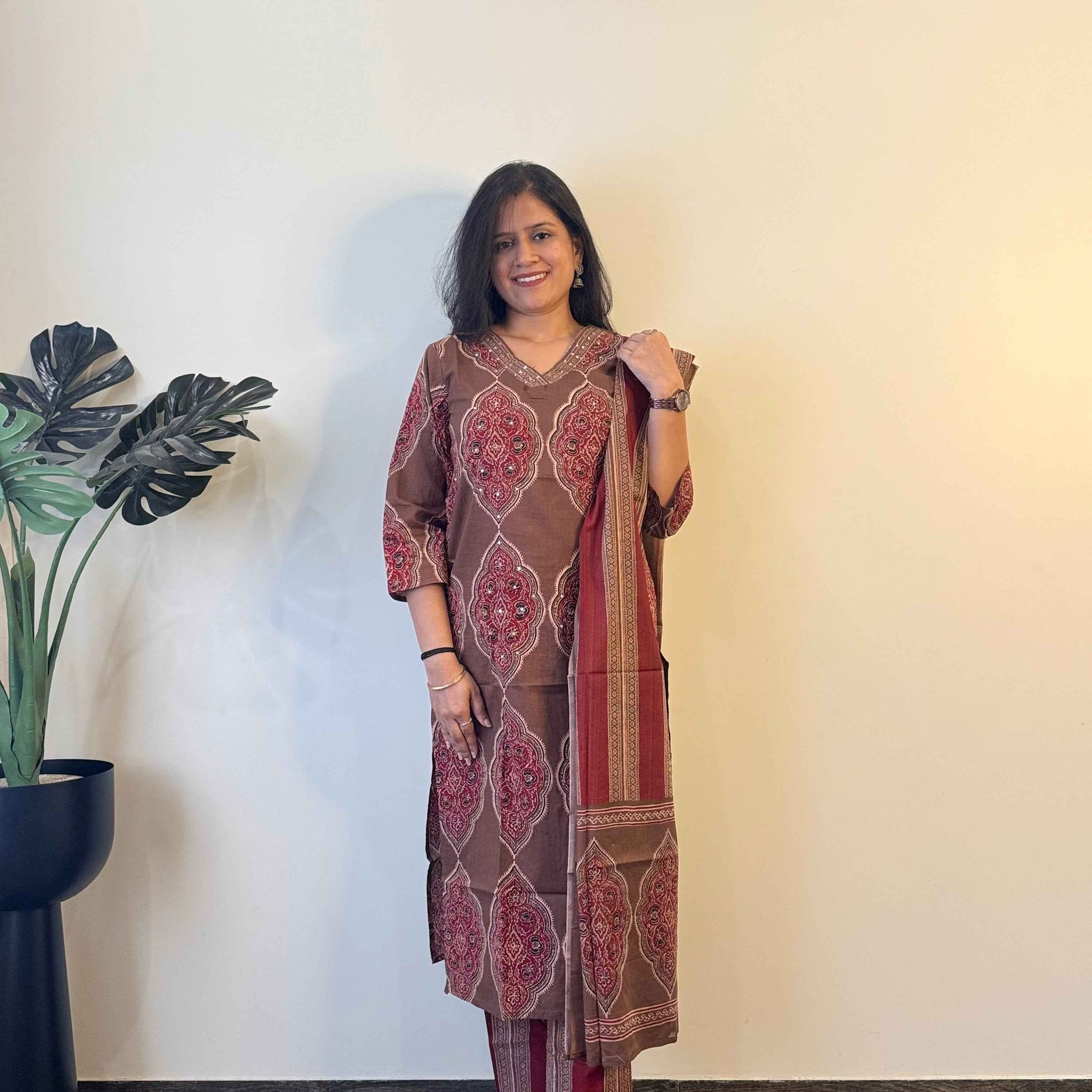 Pure Cotton Ajrakh  Print Dupatta Set