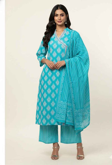 Three Piece Pure Cotton Angrakha Style Dupatta Set ANG001